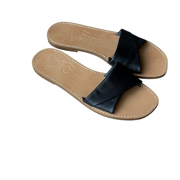 J.Crew Black Soft Gianna Twisted Leather Capri Slide Flats Sandals Size 6 - Picture 1 of 7